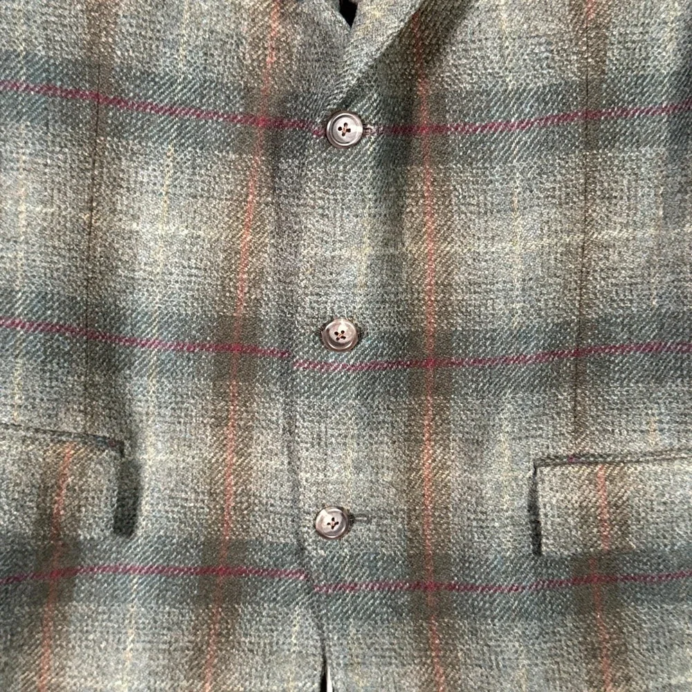 Vintage Polo Ralph Lauren Blazer Sport Coat Mens 42L Long Green Plaid Wool USA